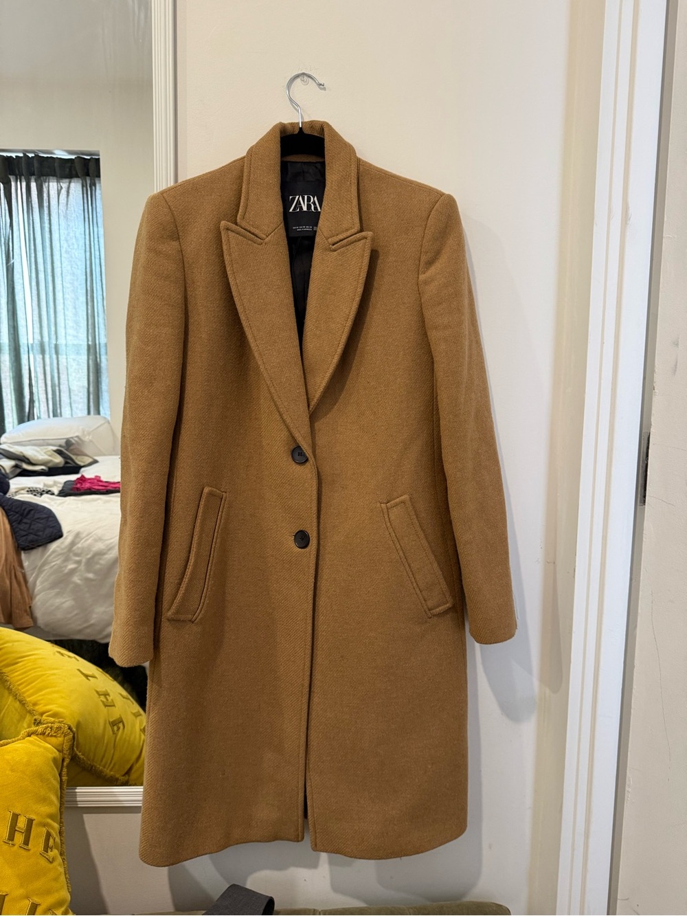 Zara Camel Single-Breasted Wool-Blend Coat